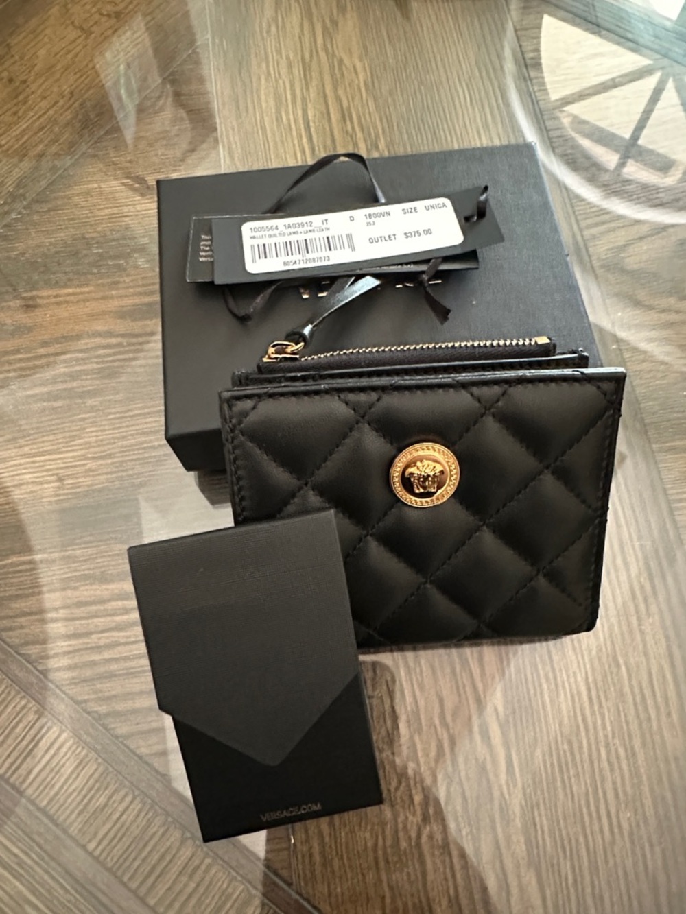 Versace Black Quilted Medusa Zip Coin Pouch with Gold Emblem - Picture 4 of 4
